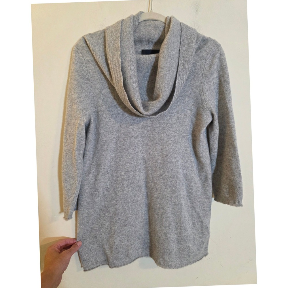 Cynthia Rowley 100% Cashmere Cowl Neck Sweater Heather Gray 3/4 Sleeve L